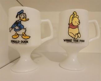 Vintage milk glass Donald Duck and Winnie the Pooh mugs