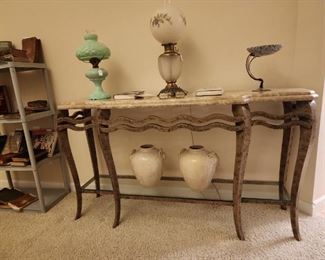 Marble top cast iron side table