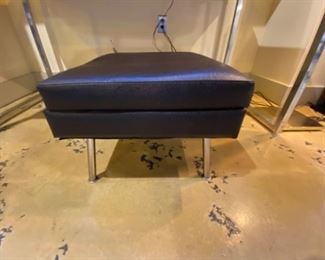 Thomas O’Brien leather and stainless steel storage ottoman