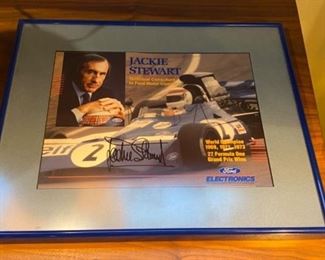 Jackie Stewart technical consultant to Ford motor company in the 60s in the 70s signed race car driving poster framed