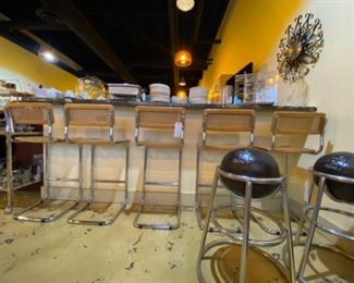 Mid century modern set a five Marcel Breuer cane cantilever chrome cesca barstools made in Italy