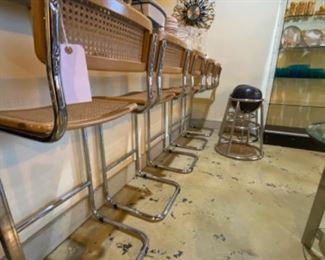 Mid century modern set a five Marcel Breuer cane cantilever chrome cesca barstools made in Italy