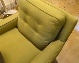 Pair of vintage avocado green sofa accent arm chairs
