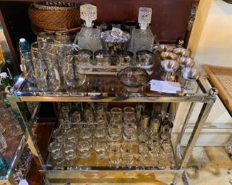 Vintage mid century bar cart and barware