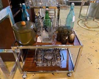 Vintage mid century bar cart and barware