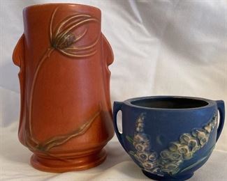 Roseville Pottery Foxglove Jardiniere And Teasel Vase