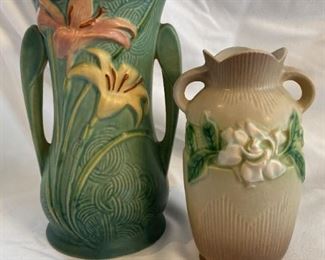 Roseville Pottery Green Zephyr Lilly Vase And Gardenia Vase