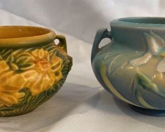 Roseville Pottery Iris Double Handled Vase And Peony Jardiniere