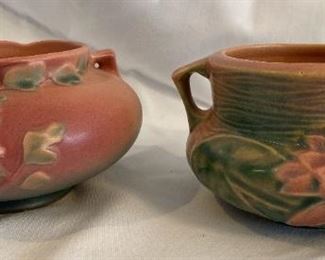 Vintage Roseville Pottery 3 Water Lily Jardiniere And Pink Columbine