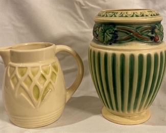 Vintage Roseville Pottery Yellow Window Small Pitcher And Corinthian Vase
