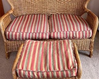 Wicker Love Seat With Ottoman