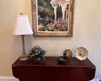 Drexel drop leaf console/sofa table, Original Signed Oil Painting by Alan Cotes