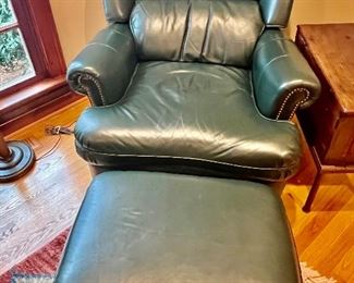 Hancock and Moore leather chair and ottoman