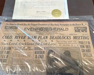Historic 1925 Newspaper LA Evening Herald With Authentication