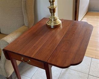 Vintage Drop Leaf Side Table Brass Lamp