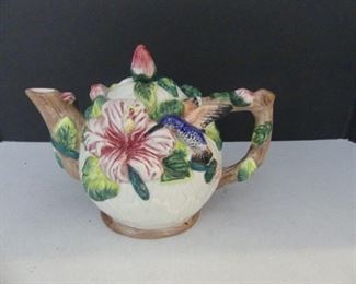 Vintage Hummingbird & Flower Teapot