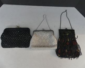 Vintage MCM Black & Silver Beaded Evening Clutches