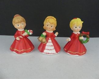 Vintage Homco Set of 3 Christmas Girls Bisque Porcelain Figurines #5251