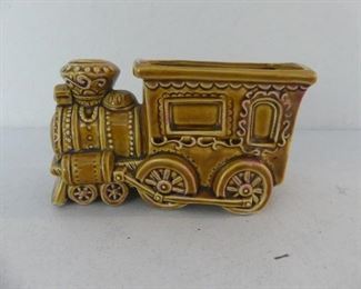 Vintage 1970s Caffeco Japan Golden Brown Glazed Stoneware Locomotive Planter