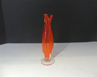 Vintage Rainbow Glass (Huntington, WV) Hand Blown Deep Orange Bud Vase