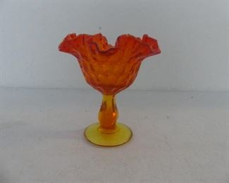 Vintage MCM Fenton Amberina Thumbprint Pedestal Candy Dish - 6" Tall