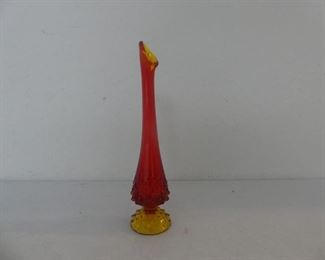 Vintage MCM (Possibly Fenton) Amberina Hobnail Swung/Stretch Glass Pedestal Vase