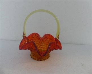Vintage Fenton Diamond Amberina Candy Dish/Basket