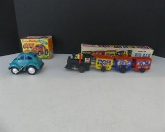 Vintage 1970s MTLI Wind-Up Zig-Zag Express Train and Wind-Up Whistling Sound Funny Whistling Bug
