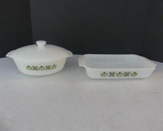 Vintage 1970s Anchor Hocking/Fire-King "Meadow Green" 1½ Quart Covered Casserole & Rectangular Baker