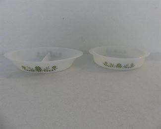 Vintage 1970s Jeannette Glass Glasbake "Primrose Dream" 8" Round Casserole #J2429 & Divided Casserole #J2352