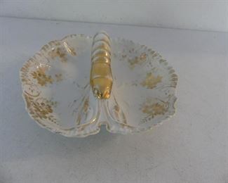 Vintage Gilded Porcelain Divided Lobster Serving Dish