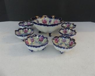 Vintage Moriage Gilded Scalloped Rim Footed 7-Piece Set