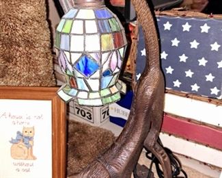 Cast iron stain glass cat desk lamp