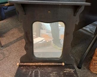 Antique wood wall mirror w/ towel bar