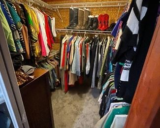 One of many closets of women’s clothes