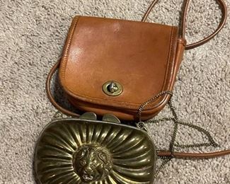Vintage coach and brass pill box purse