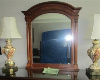 Pair Capodimonte lamps and Ethan Allen mirror