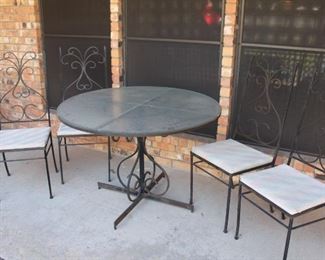 Vintage wrought iron patio table & 4 chairs