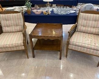 vintage 'cane' chairs and wood table