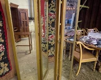 Circa 50's /60's leaded glass beveled gilded trifold mirror