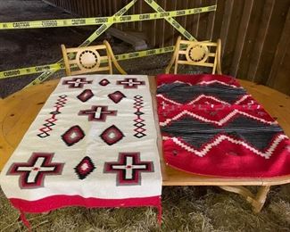 Antique Navajo Rug / Double Saddle blanket - Native American Woven Wool Textile 