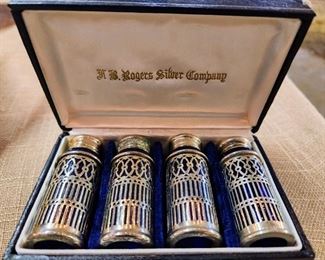 Vintage A.B. Rogers Silver Co. Cobalt Blue, Silver Wrapped Shakers