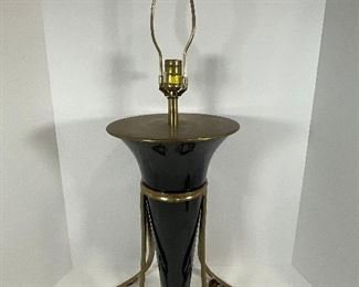 Mid Century Brass & Black Lacquer Table Lamp