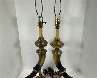 Vintage Chapman faux Horn Table Lamps - 1977