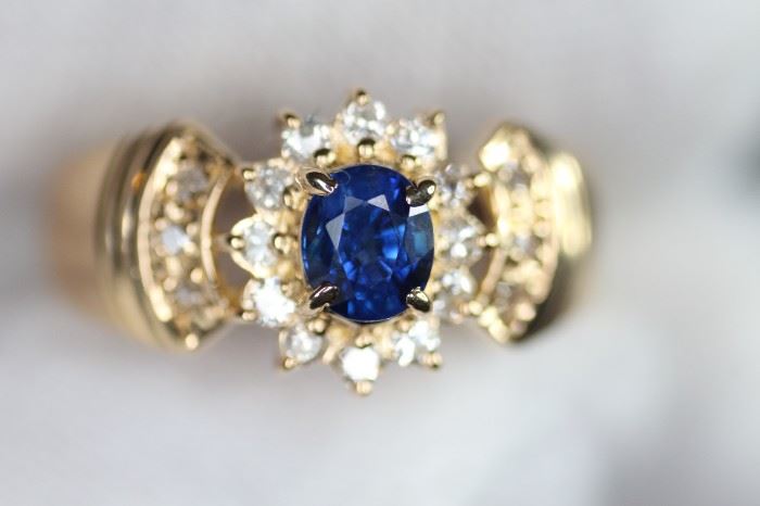 SAPPHIRE RING 18K GOLD DIAMOND NATURAL S.50CT D.20CTW GEMSTONE ESTATE JEWELRY