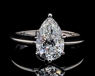 1.84 Carat Diamond Pear Shaped 6-Prong Solitaire Knife-Edge Ring in 14k White Gold