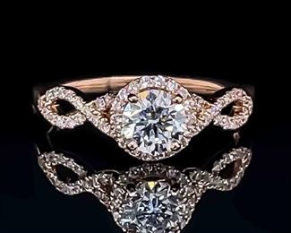 1.00+ Carat Diamond Entwined Infinity Symbol Open Split Shank Engagement Ring in 14k Pink Gold
