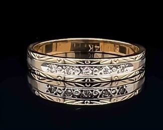 Diamond Engraved Diamond-Cut Textured Estate Band Ring in 14k Yellow Gold