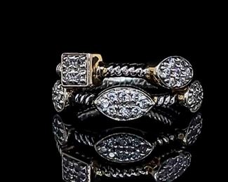 French Pave Geometric Bezel 2-Piece Twisted Rope Ring Set in Two-Tone