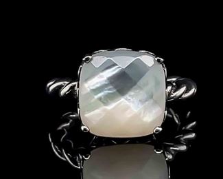 White Milky Quartz Cushion Faceted Solitaire Twisted Rope Ring